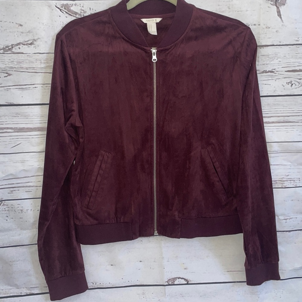 Forever 21 red plum velvet bomber jacket Medium